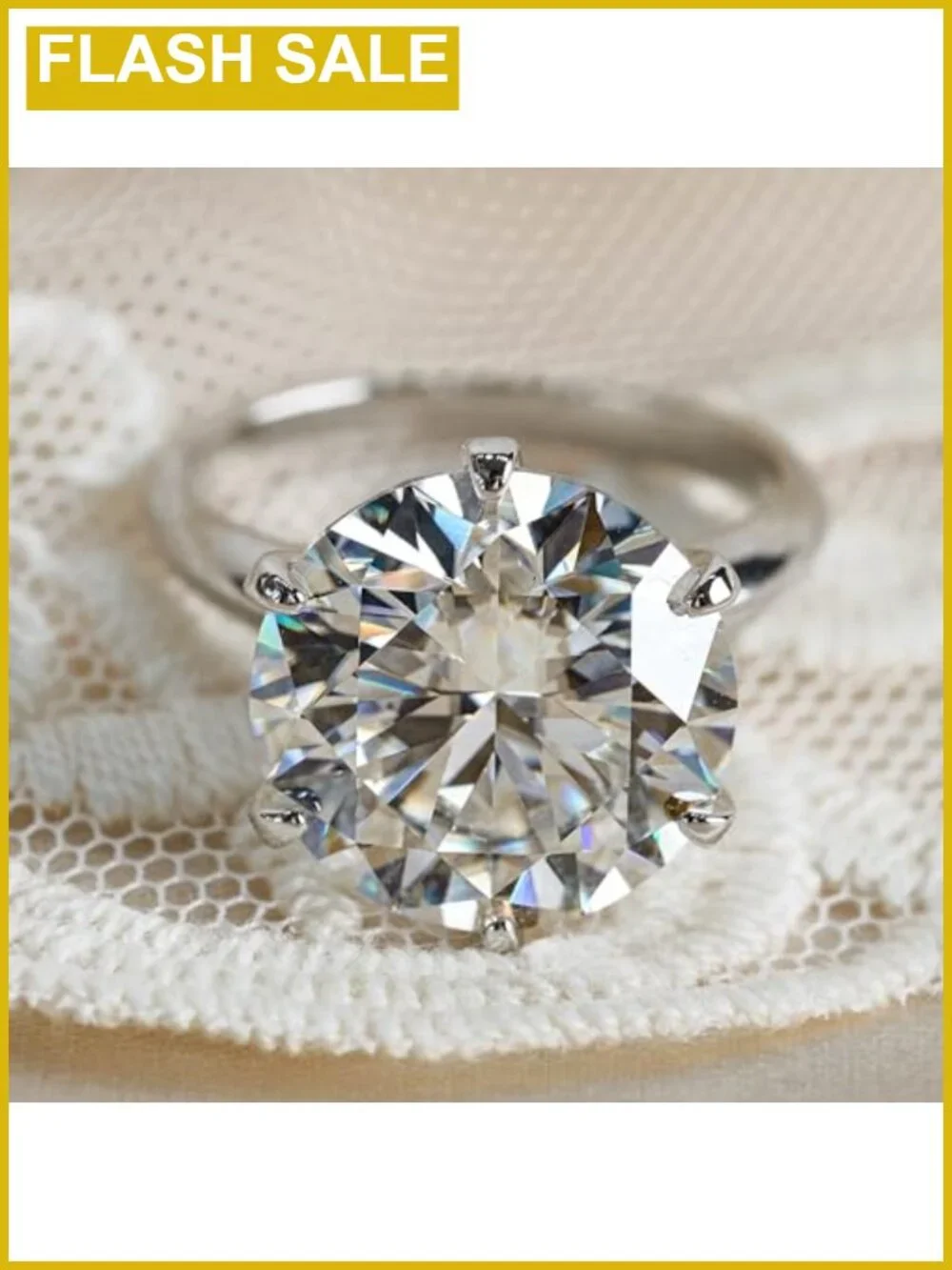 Moissanite Engagement Ring 925 Sterling Silver 18K White Gold Plated 5CT Round